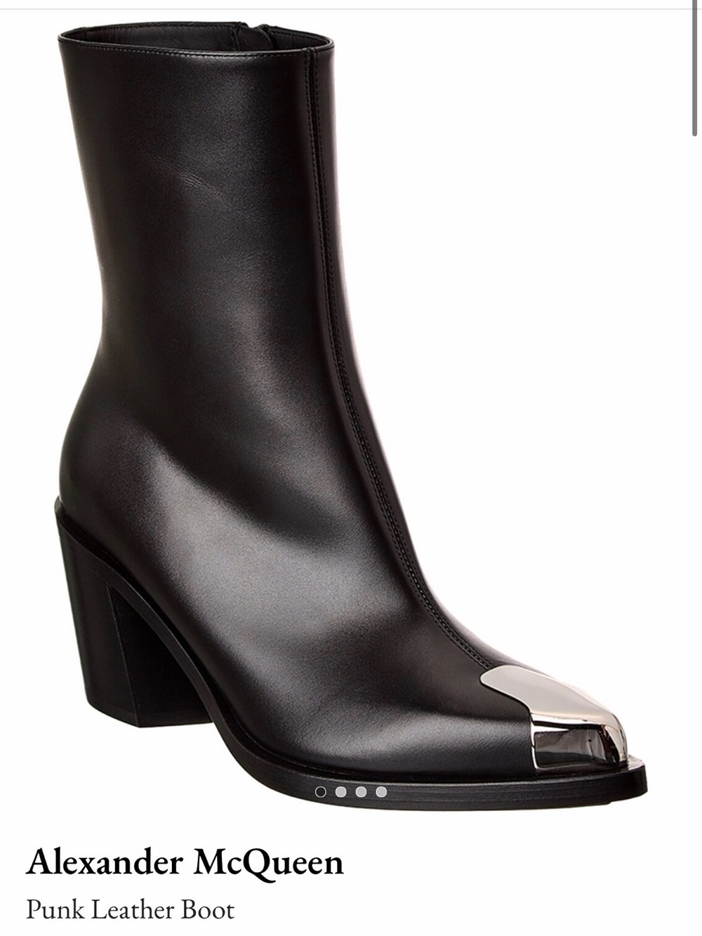 Alexander McQueen Black Leather Ankle Boot with Metallic Silver Toe - Picture 3 of 11